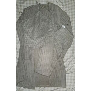 SHEIN Women‎ Taupe Ribbed Knit 3 Piece Lounge Set Cardigan Tank Leggings Small 4